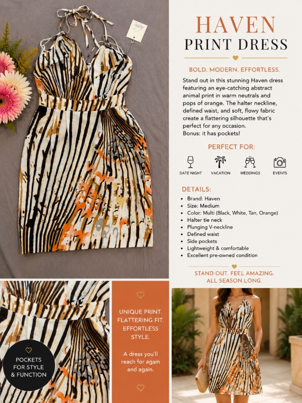 NWT Haven Printed Dress with Pockets | Halter Neck | Size M
